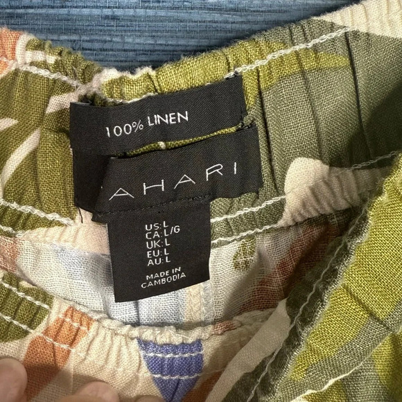 Tahari Women's 100% Linen Wide Leg Cropped Pants Size Small White Gray Palm Leaf - Picture 4 of 4